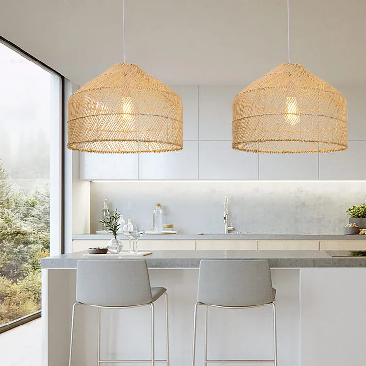 Handmade Wicker Hanging Lamp Round Ceiling Light Fixture