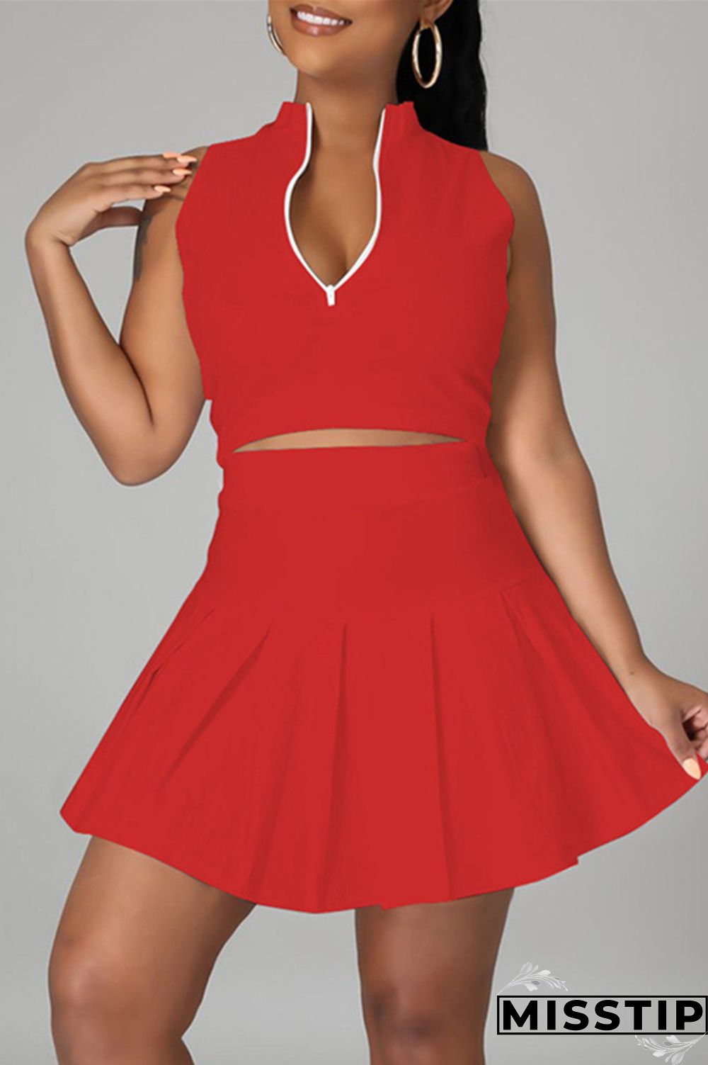 Pink Fashion Casual Solid Vests Zipper Collar Sleeveless Two Pieces