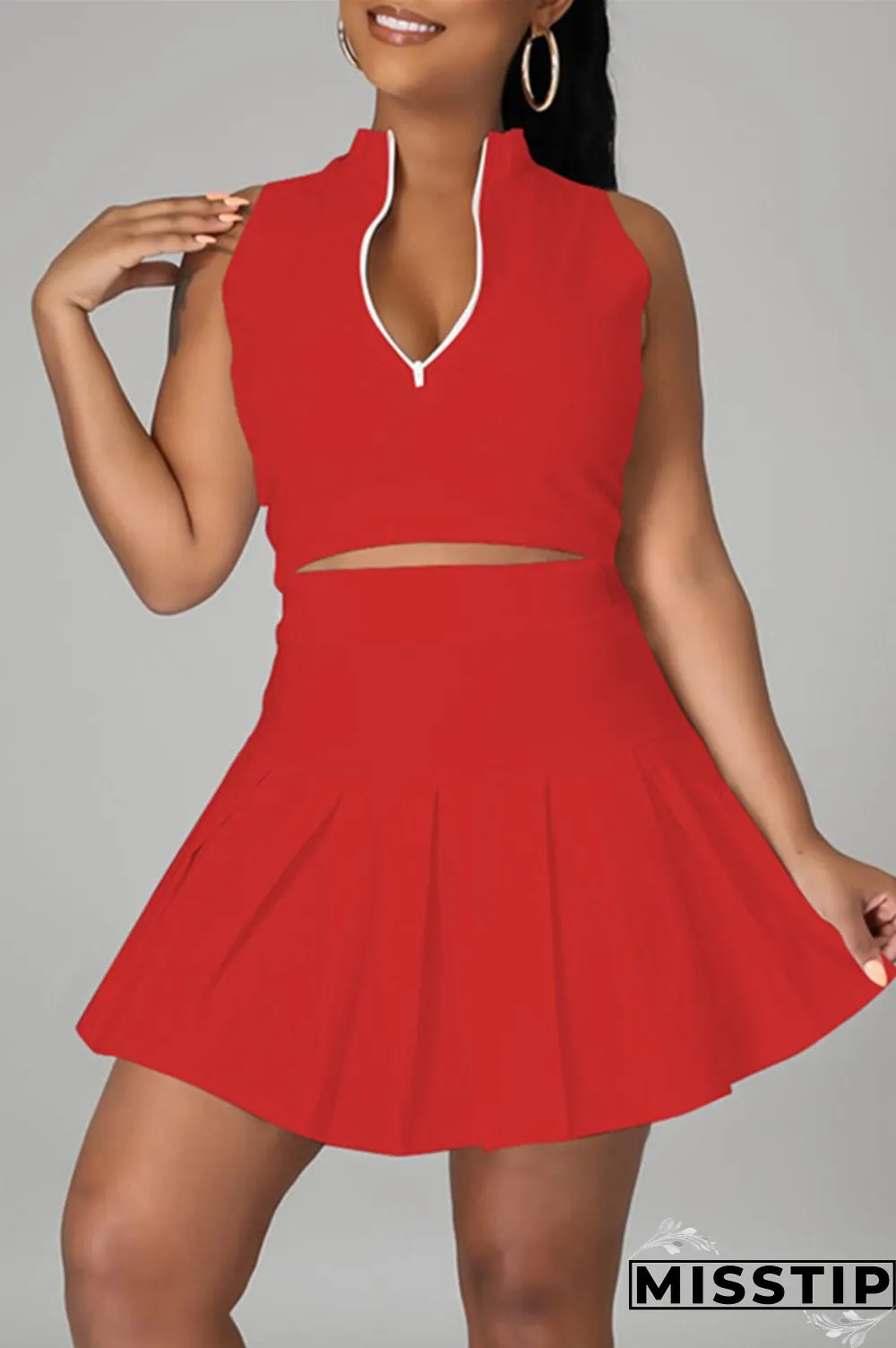 Pink Fashion Casual Solid Vests Zipper Collar Sleeveless Two Pieces