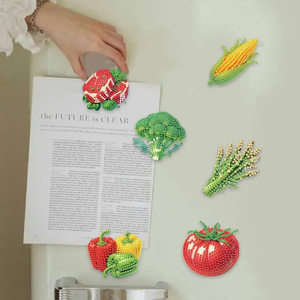 6Pcs Acrylic Vegetables Diamond Art Fridge Magnet for Car Mailbox Decor