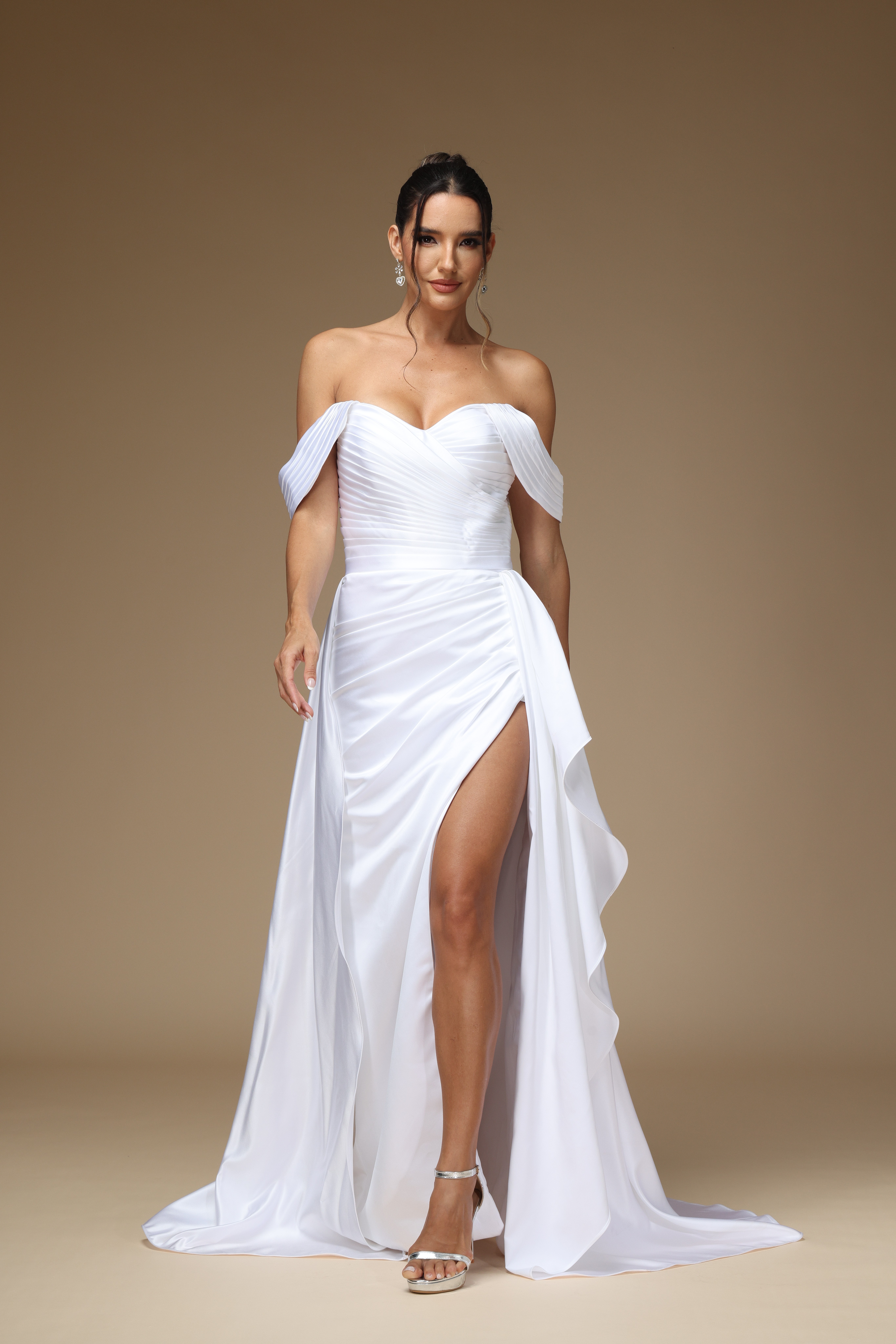 Elegant White Prom Dress Off-the-shoulder With High Slit | Risias