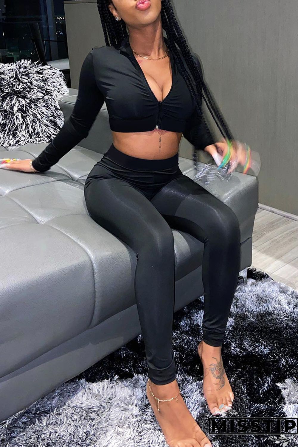 Deep Red Casual Sportswear Solid Patchwork Zipper Long Sleeve Two Pieces