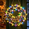 DIY Special Shaped Diamond Painting Wreath, Double-Sided Printing Christmas Wreath Hanging with LED Light Decor Kit 