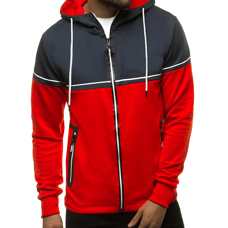 Men'S Sweater Casual Cardigan Hooded Color Matching Men'S Clothing