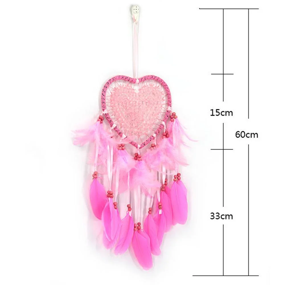 Heart Dream Catcher LED Light Feathers Wall Hanging Dreamcatcher (Pink)