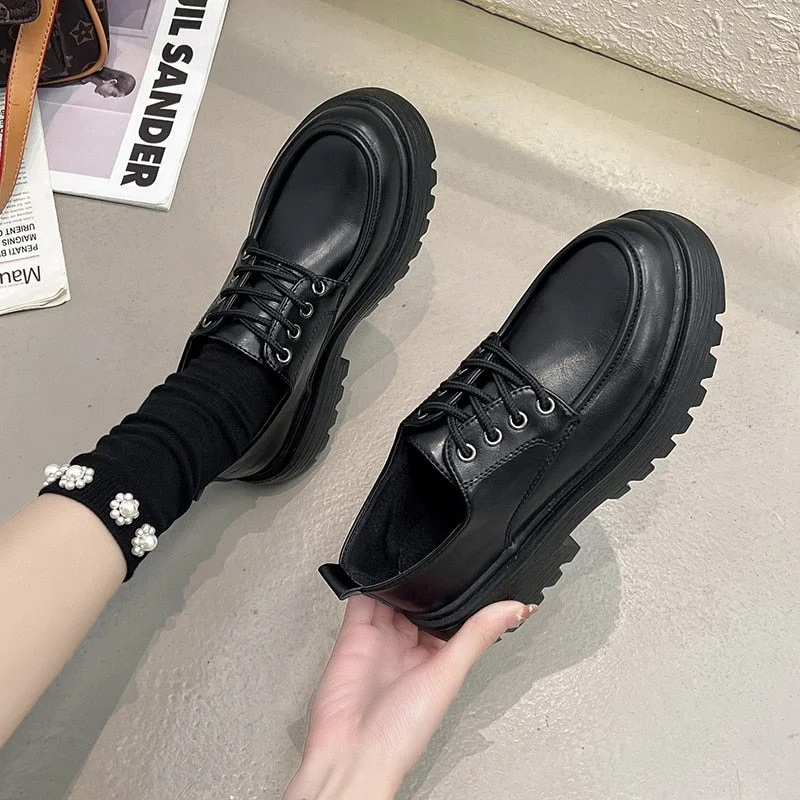 Back To School Women's Single Shoes Platform Small Leather Shoes Autumn Retro British Style Shoes Casual Thick Heels 2022 New Zapatillas Mujer