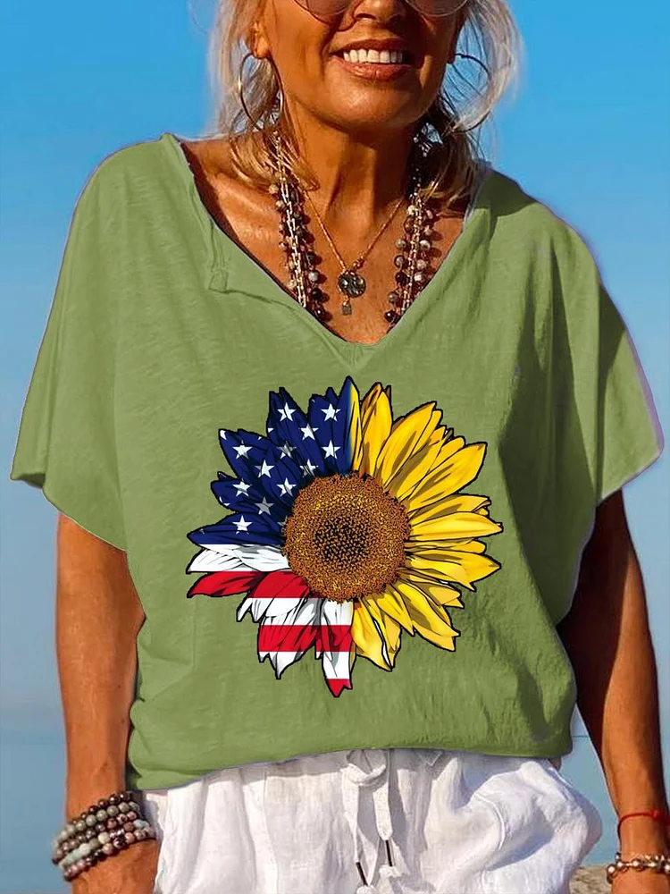 American Independence Day V Neck T-shirt-013508