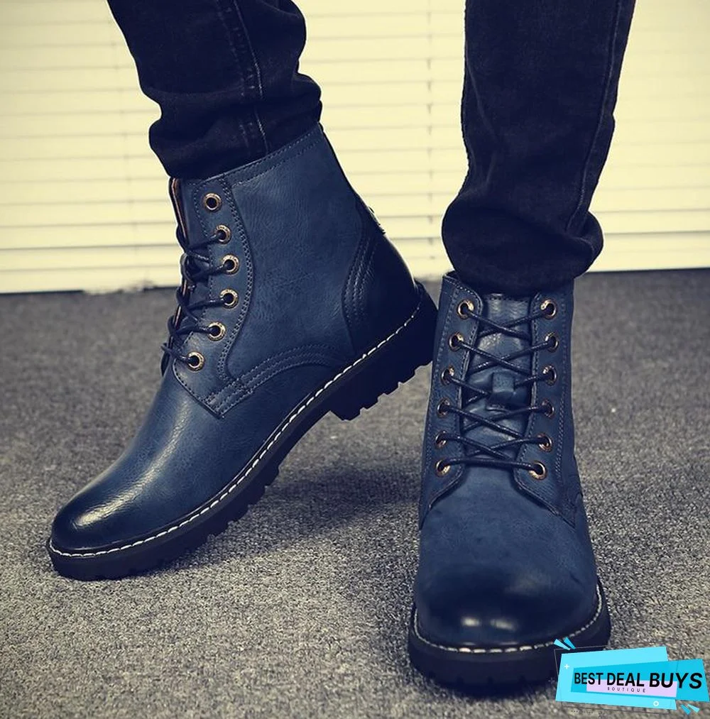 Men Genuine Leather Winter Snow Fashion Boots Pointed Toe Mid-Calf Boots For Men Ankle Non-Slip Shoes