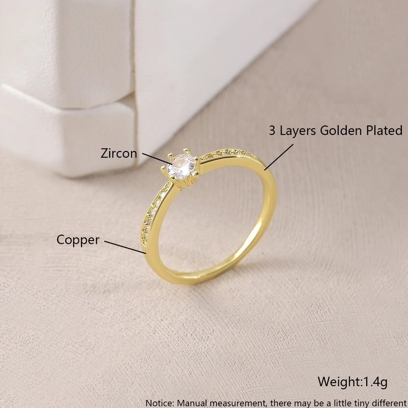 Copper 18K Gold Plated Gold Plated Plating Inlay Water Droplets Heart Shape Zircon Open Rings Rings