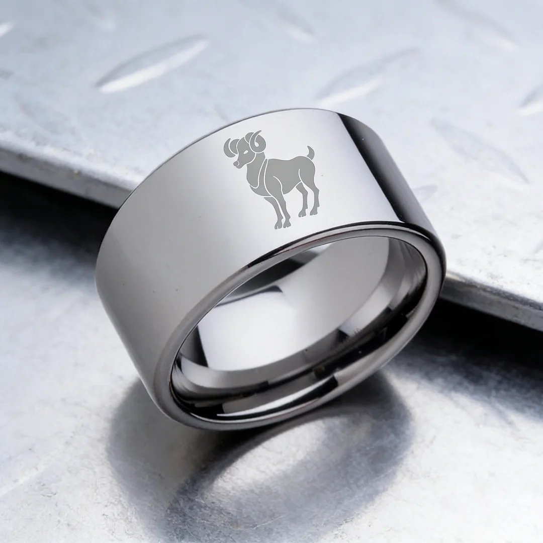 4MM 6MM 8MM 10MM Silver Zodiac Aries Laser Couple Wedding Bands Flat Tungsten Carbide Rings for Men and Women
