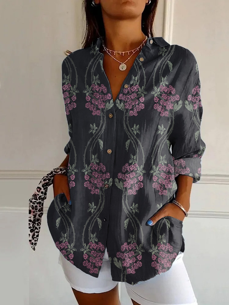Vintage Floral Print Long Sleeve Shirt