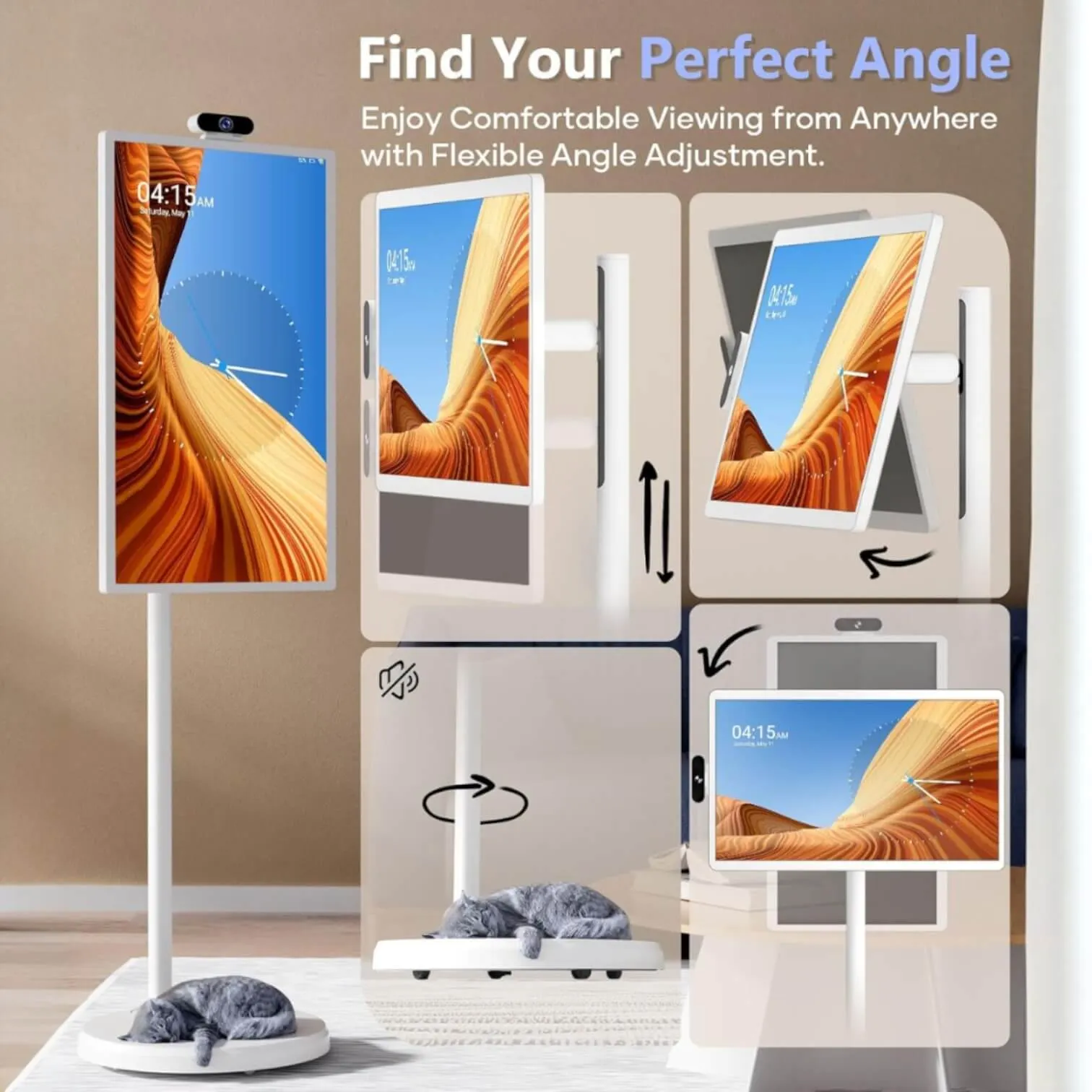 Adjustable portable TV rotating between portrait and landscape