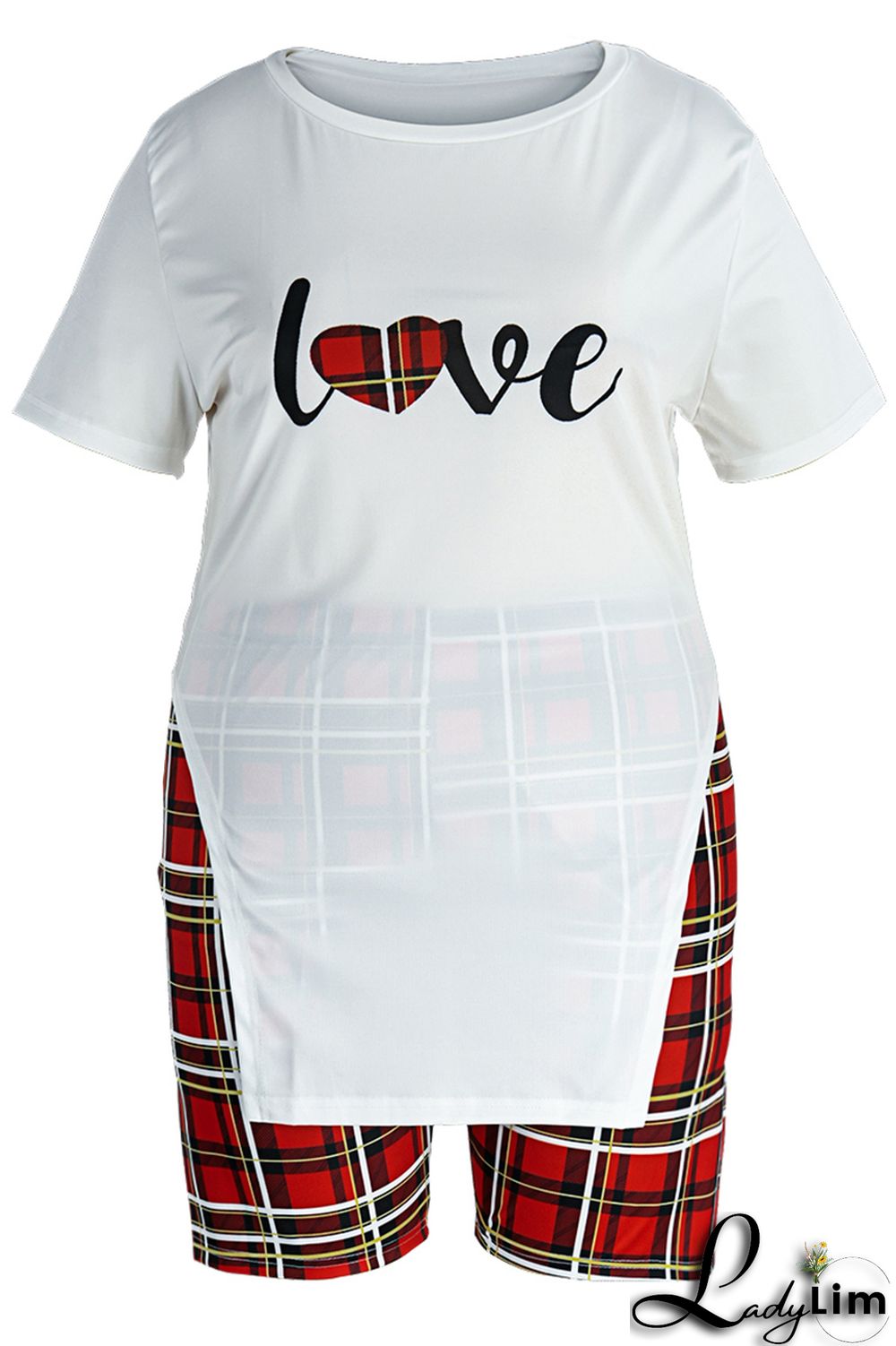 Yellow Fashion Casual Letter Print Slit O Neck Plus Size Two Pieces