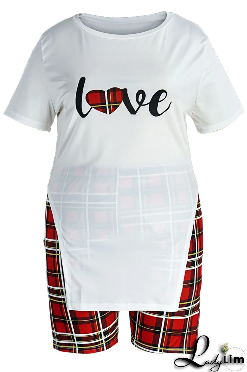 Yellow Fashion Casual Letter Print Slit O Neck Plus Size Two Pieces