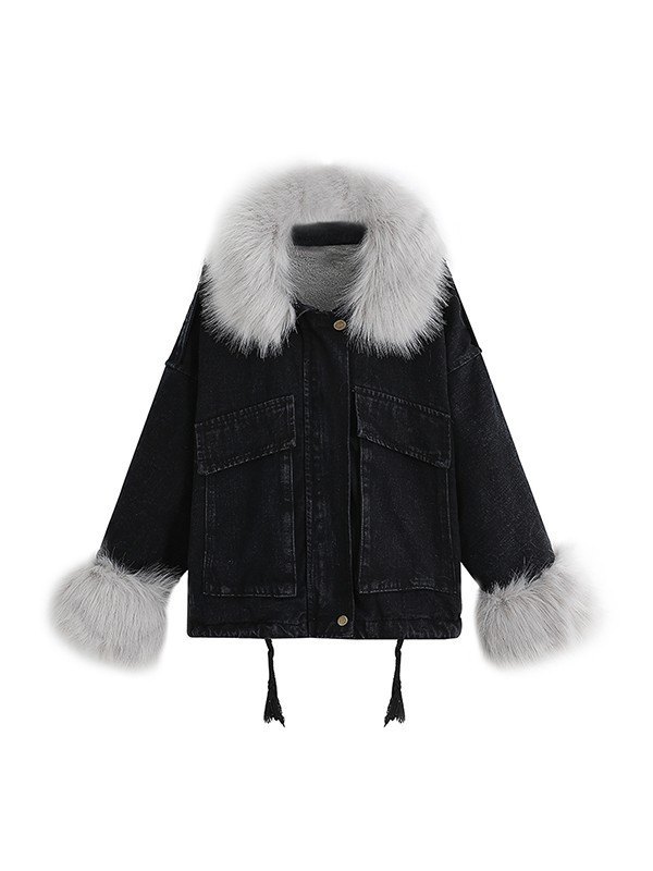 Oversized Faux Shearling Denim Coat