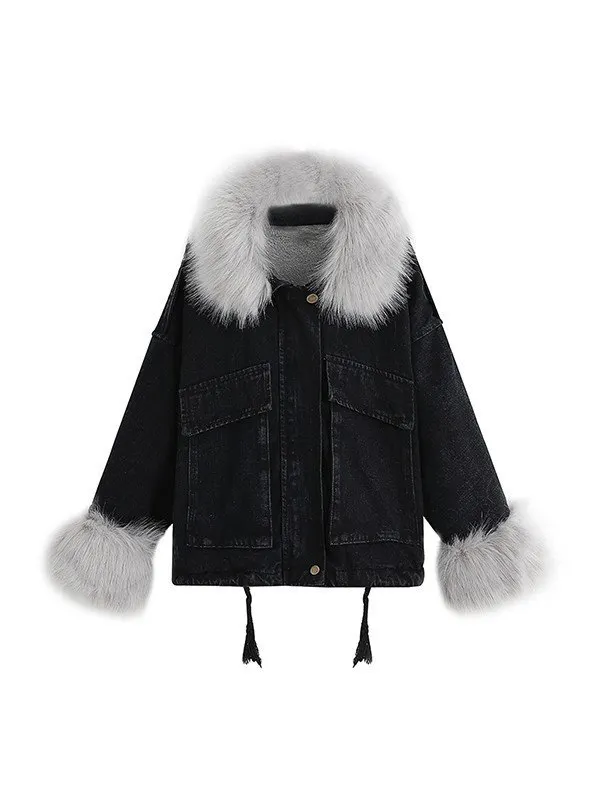 Oversized Faux Shearling Denim Coat