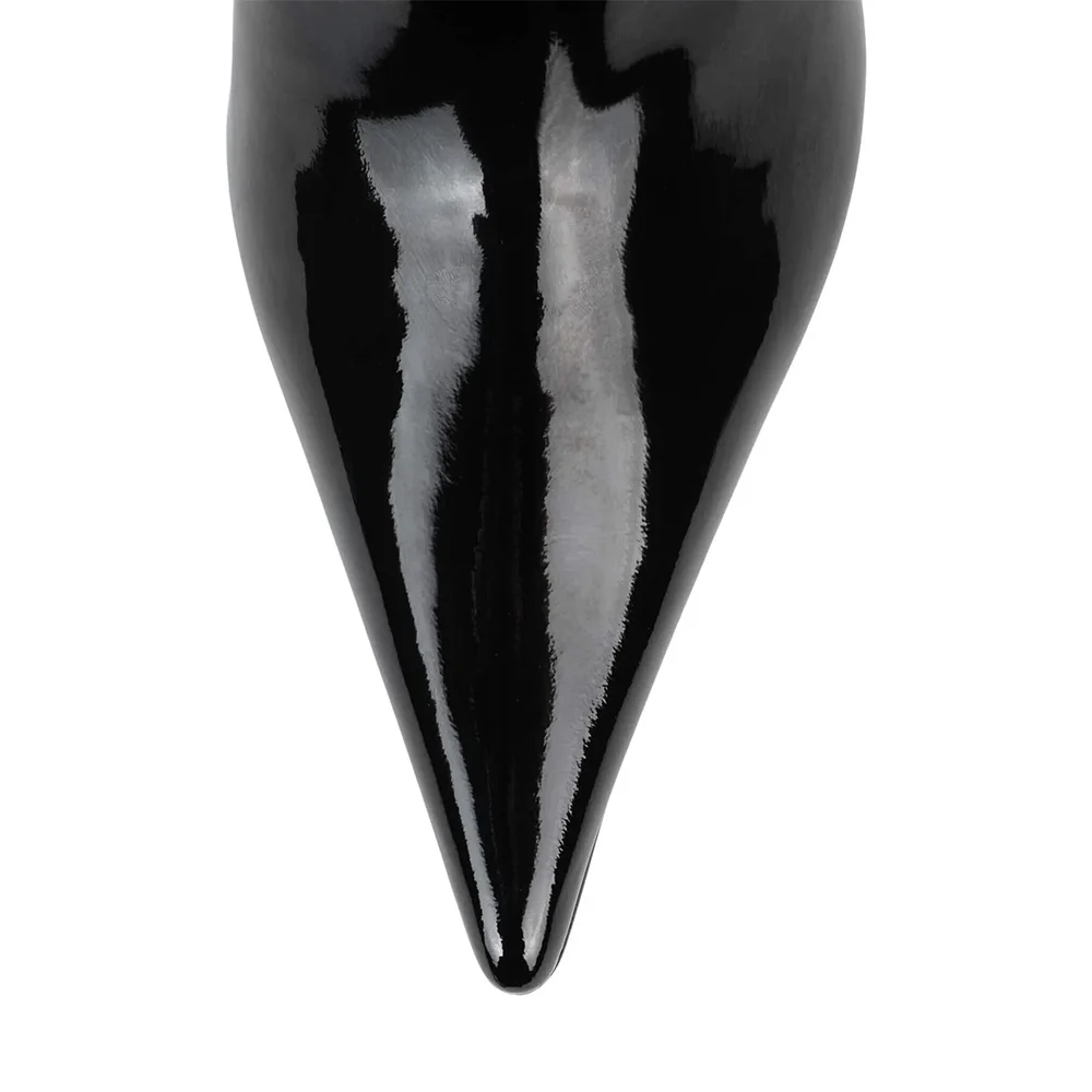Black Patent Leather Pointed Toe Sculptural Heel Mules for Women