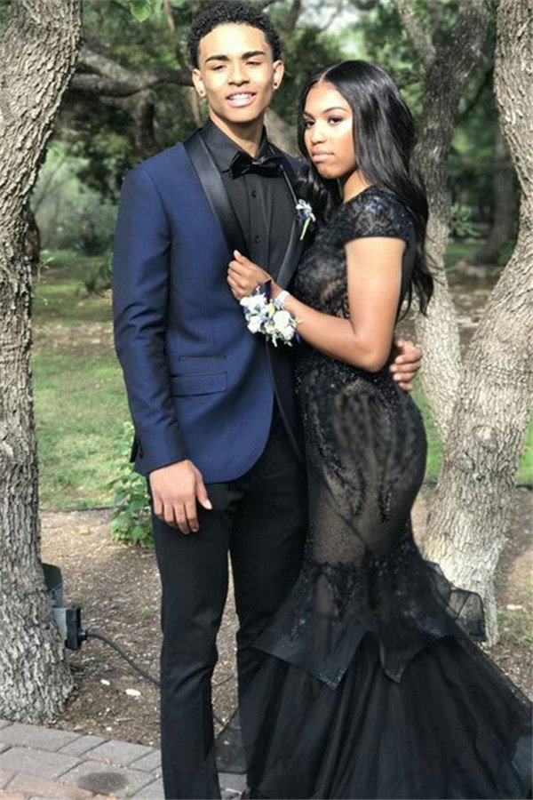 High Quality Black Silk Lapel Jacob Marriage Blazer Suit With Two-Piece | Ballbellas Ballbellas