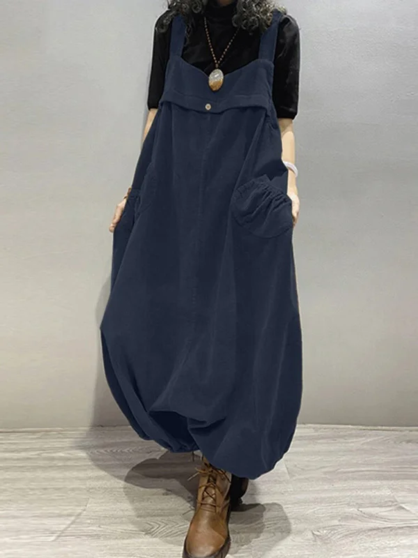Casual Roomy Split-Joint Pure Color Overalls