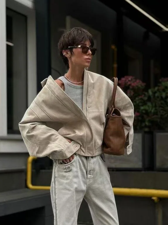 Nigikala Nigikala 2025 Fashion Clip Velvet Texture Loose Flying Jacket Women A6