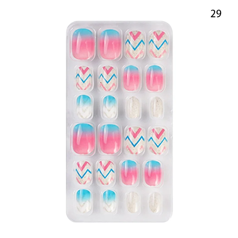 24PCS/box Children/adult Cartoon Candy Fake Nails Full Coverage Self-adhesive Nail Polish Cute Girl Manicure Decoration CL02