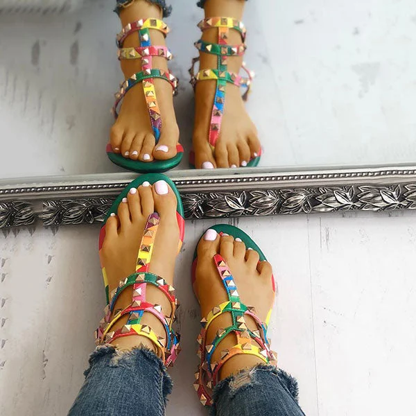 Rainbow Bright Rivet Design Sandals