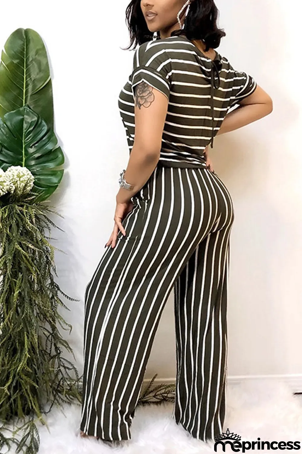 Grey Polyester Sexy Striped Print Stripe Plus Size