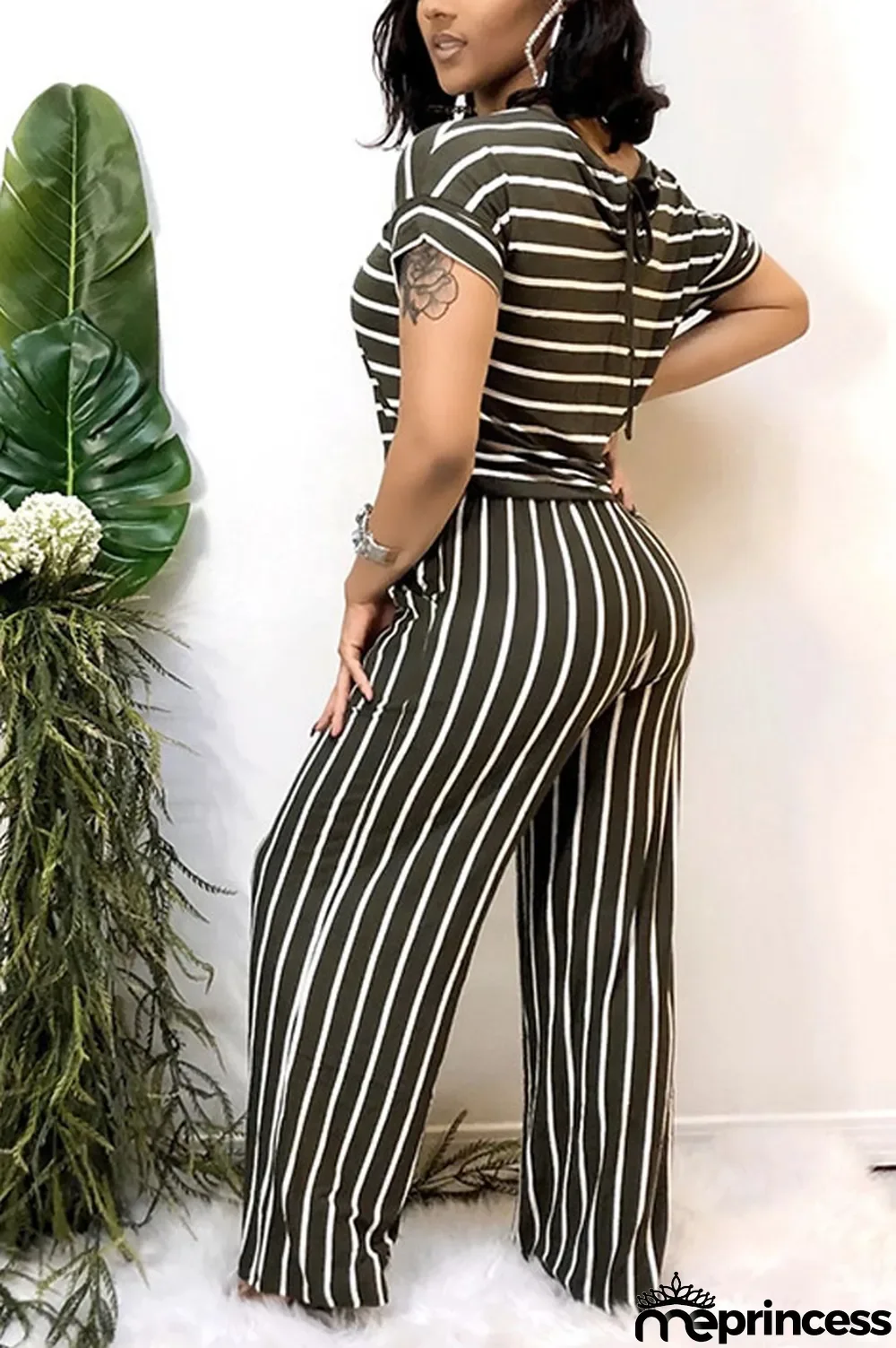 Grey Polyester Sexy Striped Print Stripe Plus Size