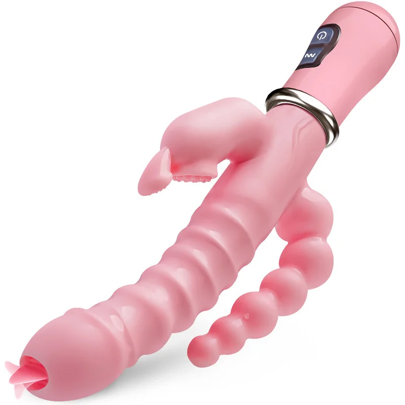 3 In 1 Dildo Waterproof Usb Magnetic Rechargeable Anal Clit Vibrator - Rose Toy