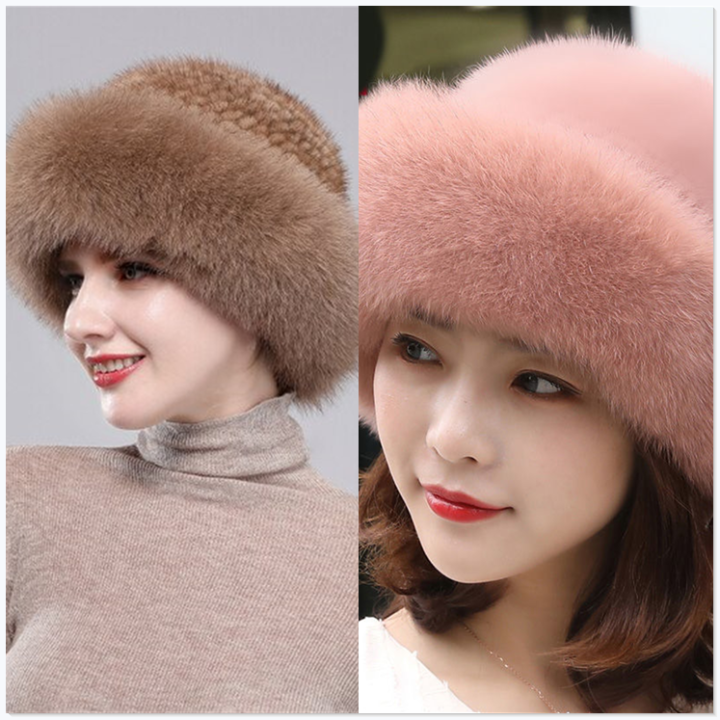 Mink Fox Fur Braided Warm Thick Hat
