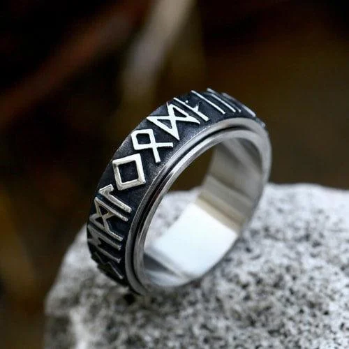 Retro Viking Rune Spin Anxiety Ring