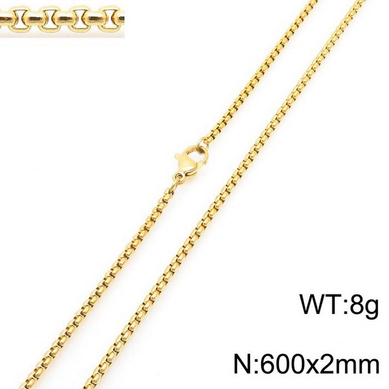 Fashion Classics Square Pearl Chain Men’s And Women’s Titanium Steel Necklace