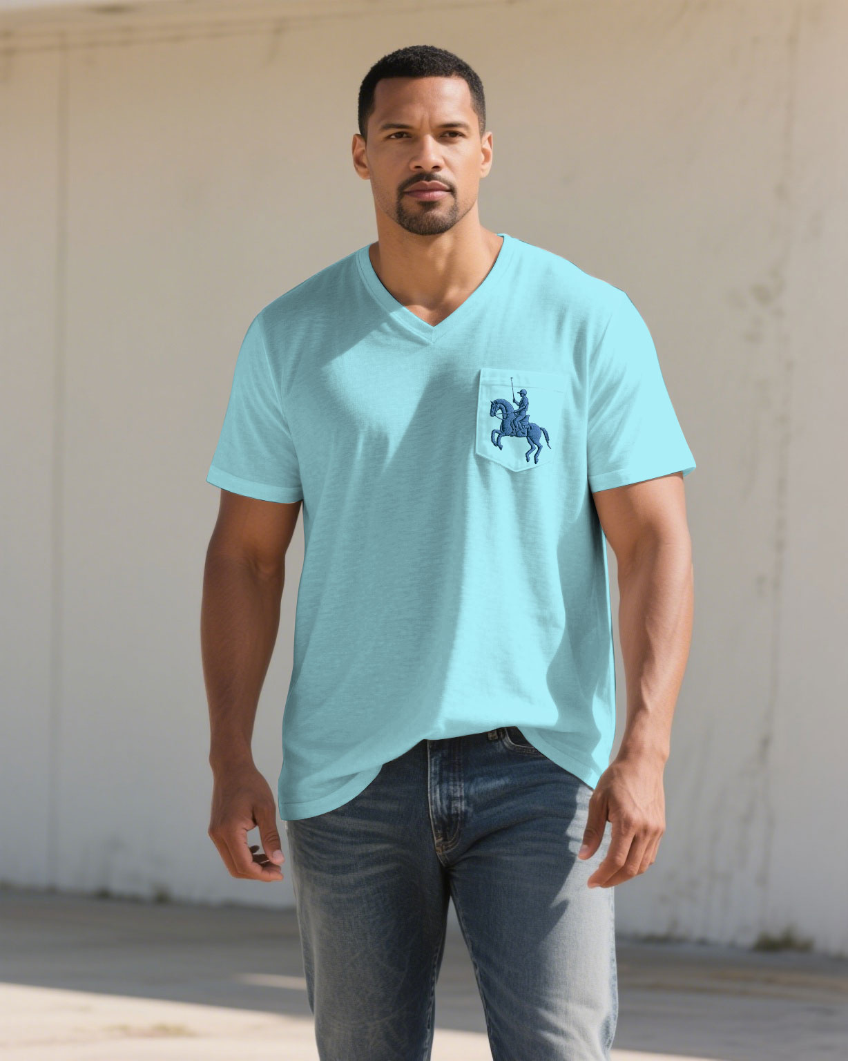 Men's Plus Size Chest Patch Pocket Pony Cotton Blend V-Neck Short Sleeve Tee