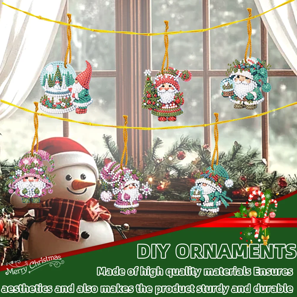 6pcs Xmas Gnome 2D Flat DIY Diamond Painting Art Pendant Wall Door Decoration
