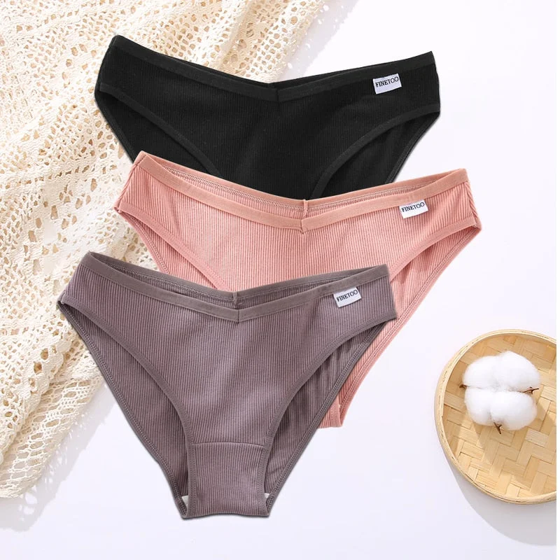 FINETOO 3PCS/Set Lingerie Sexy Women Cotton Panties Underwear Female Underpants 8 Solid Color Soft Woman Briefs Intimates M-XL