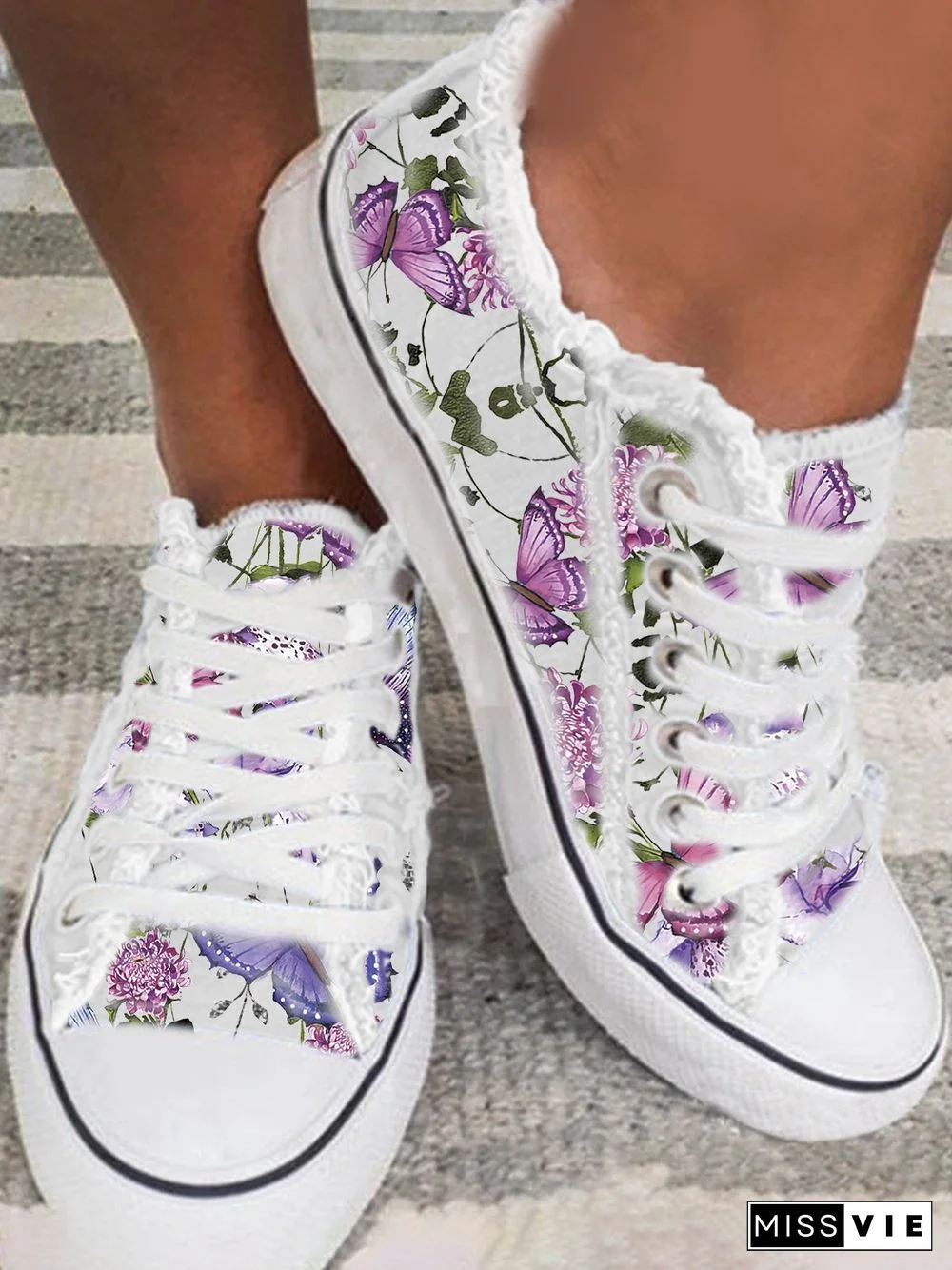 Floral Light Lace Up Canvas Sneakers