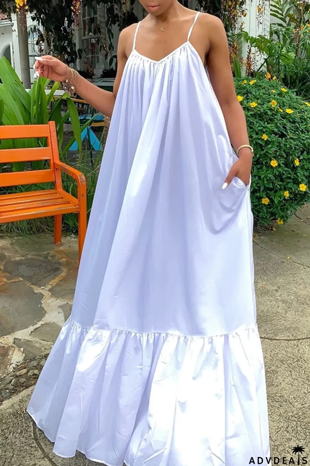 Dark Gray Sexy Casual Solid Backless Spaghetti Strap Loose Sling Dress