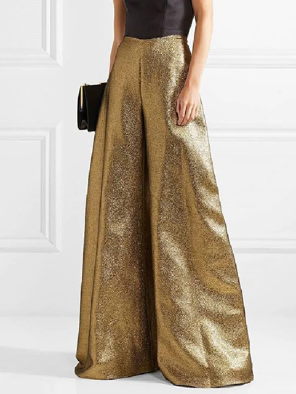 Elegantly Loose High-Waisted Solid Trousers