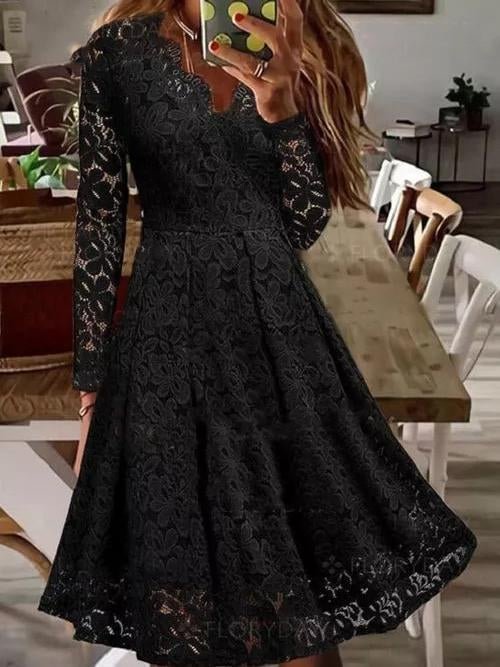 A-line black lace dress