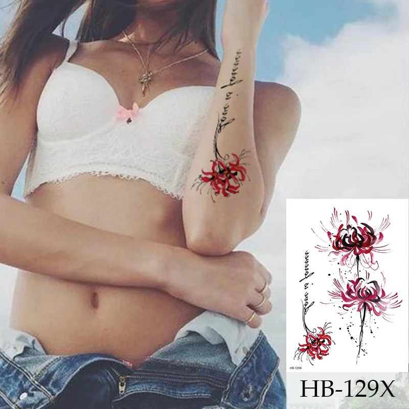 Breast Arm Sleeve Tattoo Women Sexy Back Stickers Body Art Flower Snake Leaves Pattern Sexy Tattoos