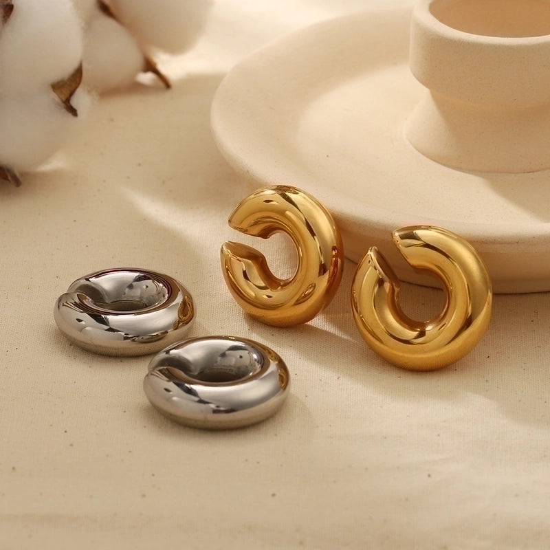 1 Pair Retro C Shape Polishing Plating Stainless Steel 18K Gold Plated Ear Cuffs