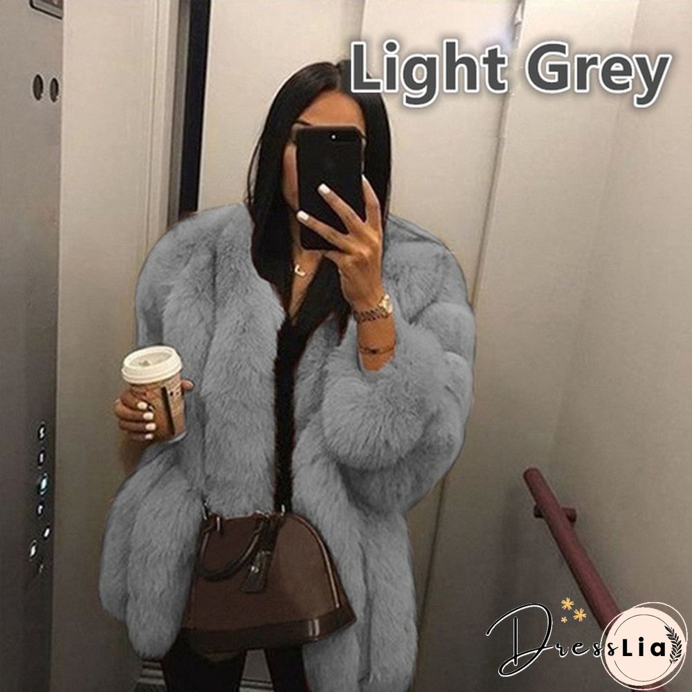 Women Winter Top Fashion Faux Fur Coat Elegant Thick Warm Outerwear Fake Fur Ladies Jacket Coat