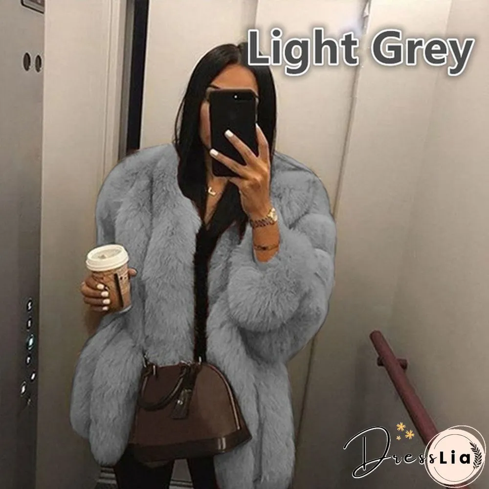 Women Winter Top Fashion Faux Fur Coat Elegant Thick Warm Outerwear Fake Fur Ladies Jacket Coat