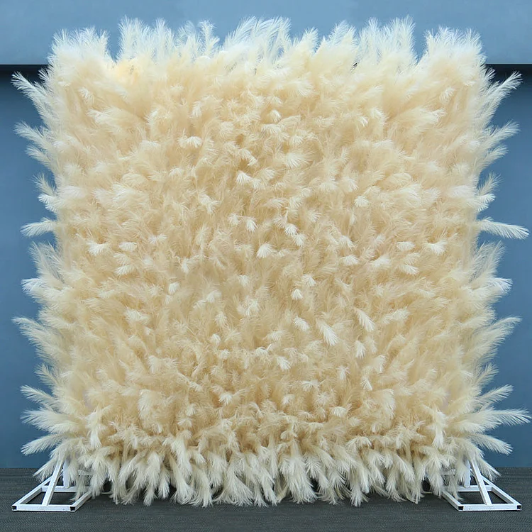 Artificial Pampas Grass Cloth Base Roll Up Flower Wall Curtain Hanging Reed Plants Wall Wedding Backdrop Decor Event Party Props A7487