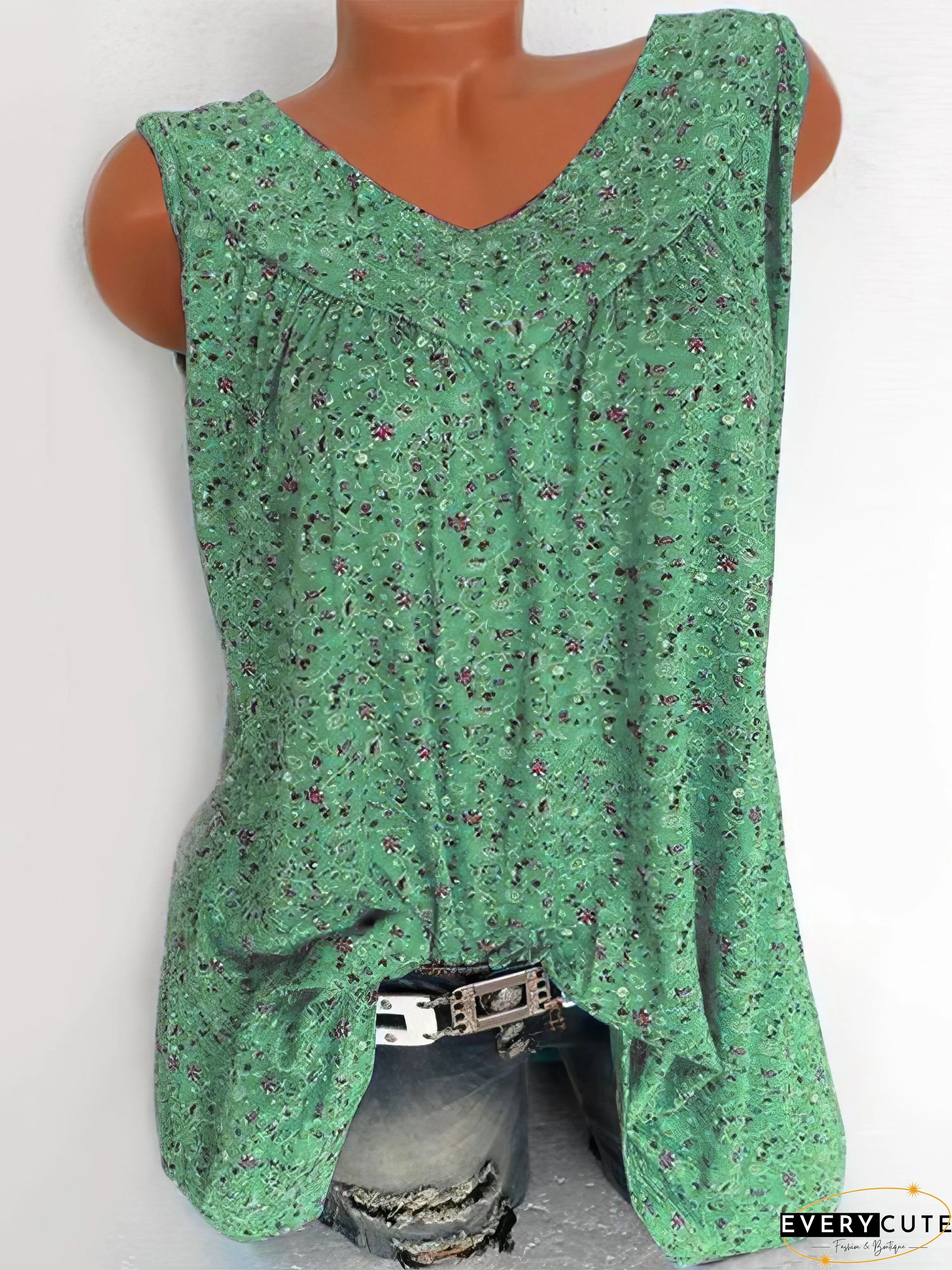 Floral Print V-neck Sleeveless Vest