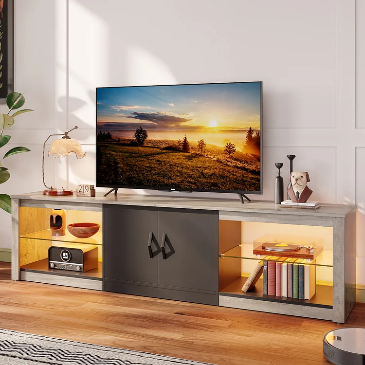 Bestier TV Stand for TVs up to 75" with Storage Cabinet, Entertainment Center for TVs with LED Light for Living Room