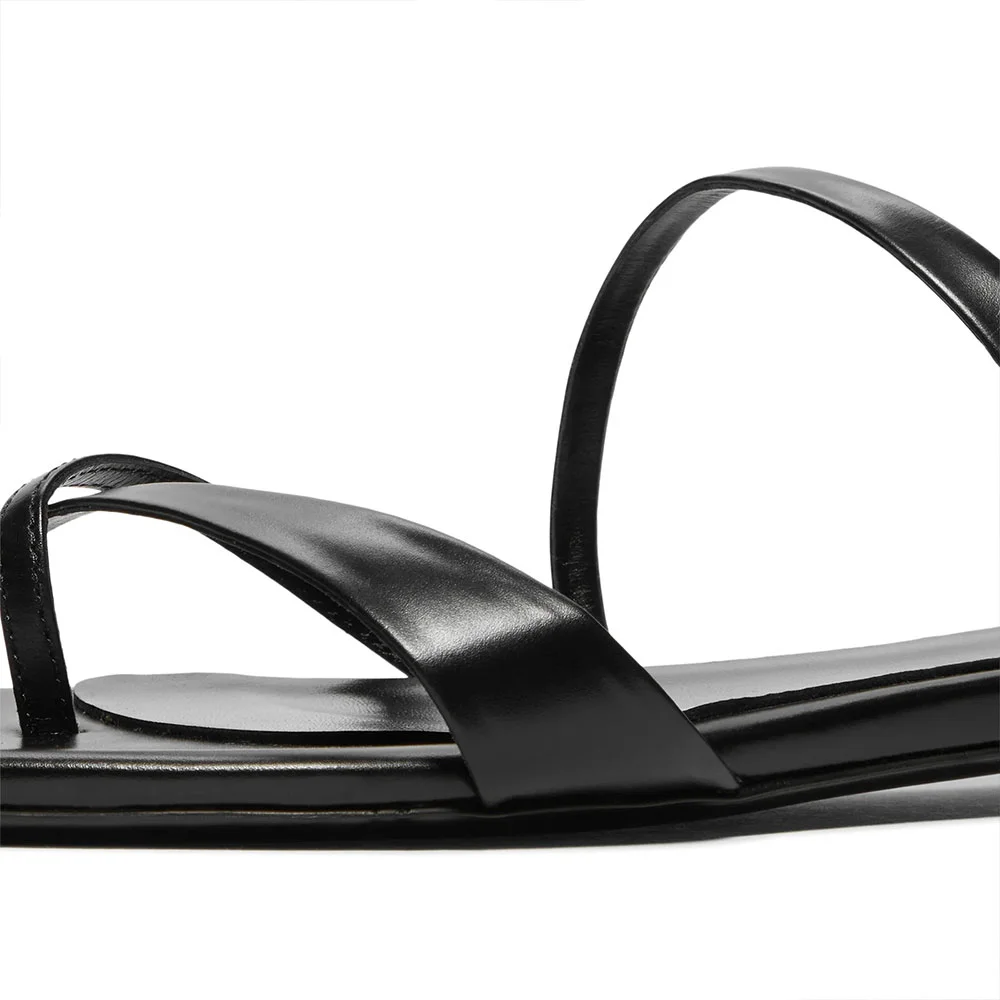 Classic Black Strappy Flip Flop Open Toe Flat Mules for Women