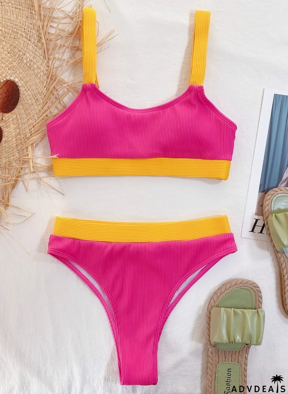 Summer Two Piece Block Color High Waist Swiwmear