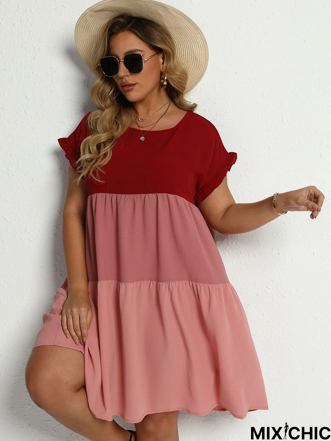 Contrast Color High Waist Loose Dress