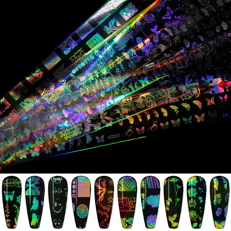 10Pcs/Bag Nail Art Transfer Foil Sticker Abstract Image Blue French Tip Wraps Adhesive Decals Nails Decoration Accessories-Nail Inspo